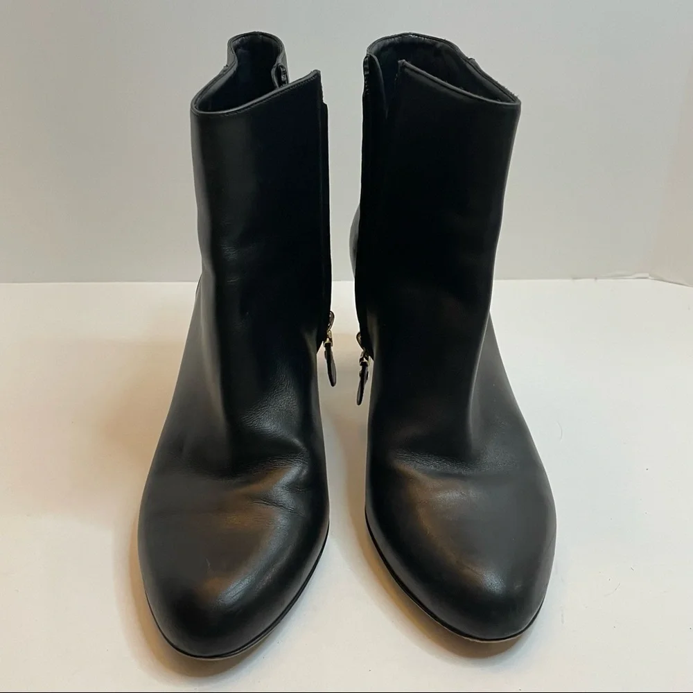 Salvatore Ferragamo Black Leather Boots with Gold Tone Detail 8.5